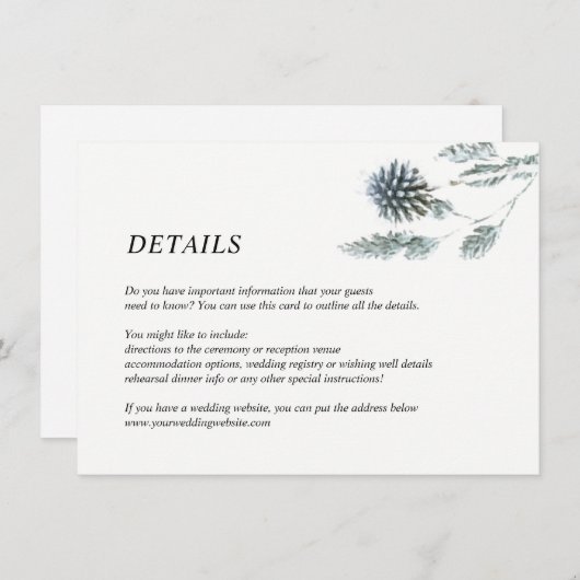 フローラ結婚の青いアザミとユーカリ詳細 エンクロージャーカード (正面/裏面)