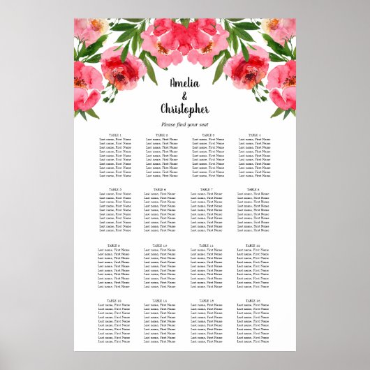 フローラ結婚の16テーブル座席表 ポスター (正面)