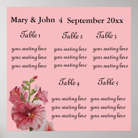 フローラ結婚の「Hollyhock」座席表。ポスター ポスター (正面)