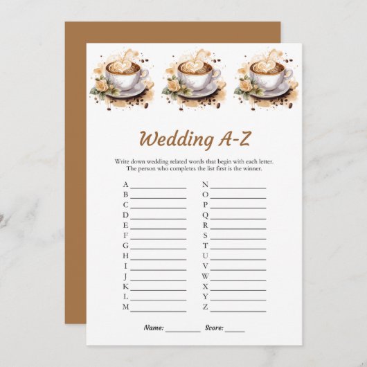 フローラ結婚のA-Zブライダルシャワーゲームカード 招待状 (正面/裏面)