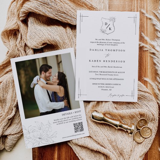 フローラ結婚のcrestヴィンテージQRコード写真 招待状