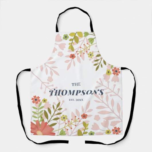 フローラ結婚または記念日カスタムの姓 エプロン (正面)