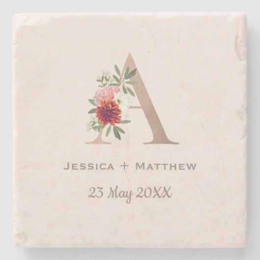 フローラ結婚アルファベットA ストーンコースター (正面)