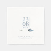 フローラ結婚スパークルの日付ホワイト/ブルーID889 スタンダードカクテルナプキン (正面)