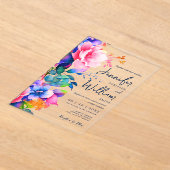 フローラ結婚スモダンスクリプトタイポグラフィ虹 アクリル招待状 (レイダウン)