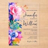 フローラ結婚スモダンスクリプトタイポグラフィ虹 アクリル招待状 (正面)