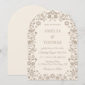 フローラ結婚ズアイボリーベージュ招待状 招待状 (正面/裏面)