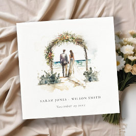 フローラ結婚ズアーチコーストビーチシースケープズ結婚ス スタンダードカクテルナプキン