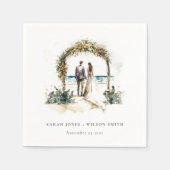 フローラ結婚ズアーチコーストビーチシースケープズ結婚ス スタンダードカクテルナプキン (正面)