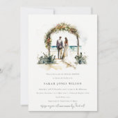 フローラ結婚ズアーチビーチシースケープブライダルシャワー 招待状 (正面)