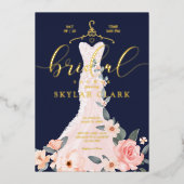 フローラ結婚ズドレスネイビーブライダルシャワー招待 箔招待状 (正面)