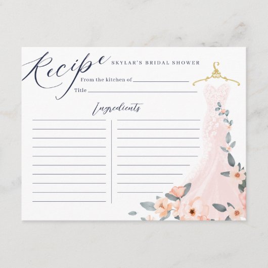 フローラ結婚ズドレスブライダルシャワーレシピカード エンクロージャーカード (正面)