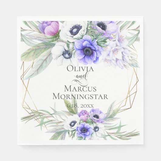 フローラ結婚ズバイオレットアネモネフローラブケッツ スタンダードランチョンナプキン (正面)