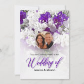 フローラ結婚ズホワイトパープル招待状 招待状 (正面)