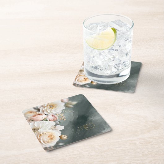 フローラ結婚ドラマの緑ID1022 スクエアペーパーコースター (インサイチュ)