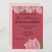 フローラ結婚ピンクのチューリップのマゼンタ招待状 招待状 (正面/裏面)