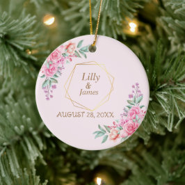 フローラ結婚ピンク セラミックオーナメント