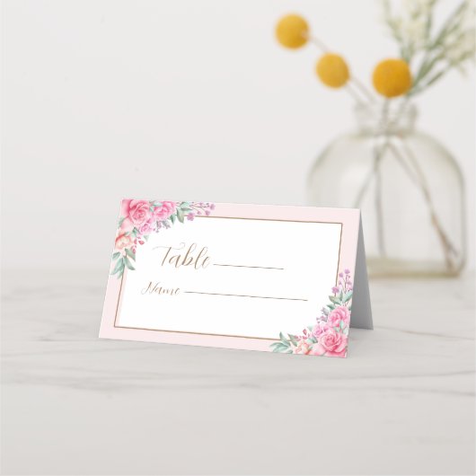 フローラ結婚ピンク プレイスカード (正面)