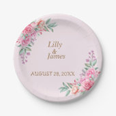 フローラ結婚ピンク ペーパープレート (正面)