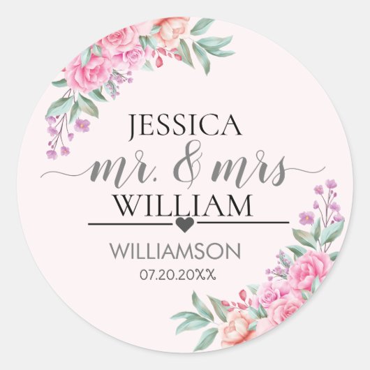 フローラ結婚ピンク ラウンドシール (正面)