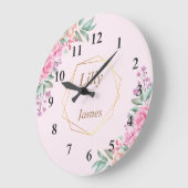 フローラ結婚ピンク ラージ壁時計 (傾斜)