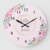 フローラ結婚ピンク ラージ壁時計 (正面)
