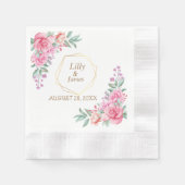 フローラ結婚ピンク 縁ありカクテルナプキン (正面)