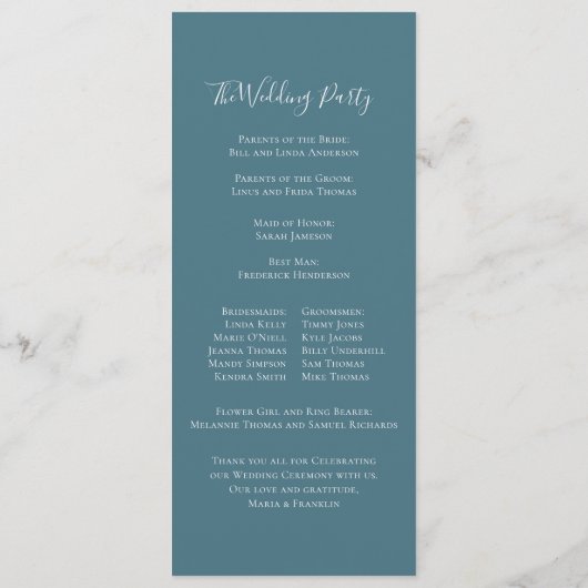 フローラ結婚ブルーアジサイのセレモニープログラム プログラム (裏面)