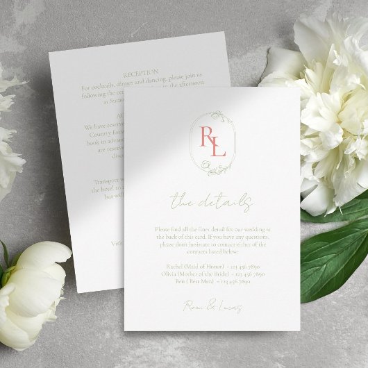 フローラ結婚モノグラム詳細白 エンクロージャーカード