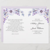 フローラ結婚式のプログラムを折った。紫の花 (正面/裏面)