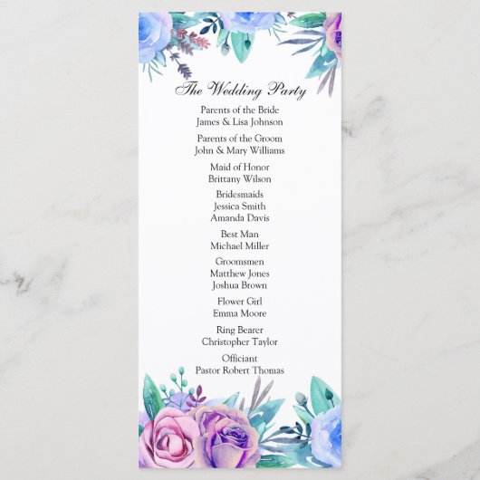 フローラ結婚式のプログラム青防法儀式用カード プログラム (裏面)