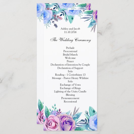 フローラ結婚式のプログラム青防法儀式用カード プログラム (正面/裏面)