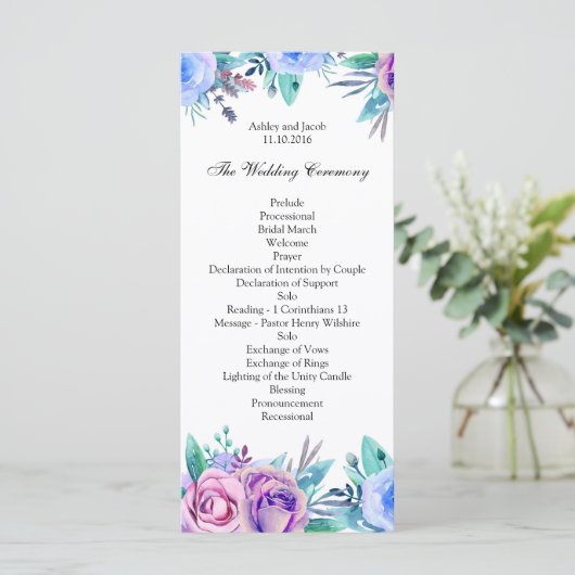 フローラ結婚式のプログラム青防法儀式用カード プログラム (スタンド正面)