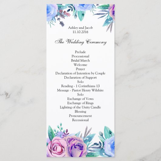 フローラ結婚式のプログラム青防法儀式用カード プログラム (正面)