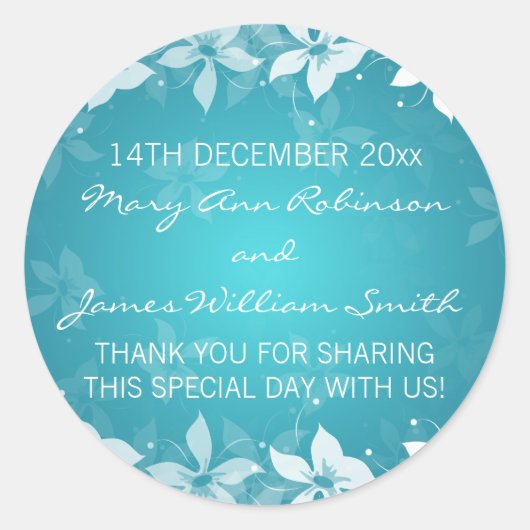 フローラ結婚式の引き出物ラベルエキゾチック開花ブルー ラウンドシール (正面)