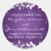 フローラ結婚式の引き出物ラベルエキゾチック開花紫 ラウンドシール (正面)