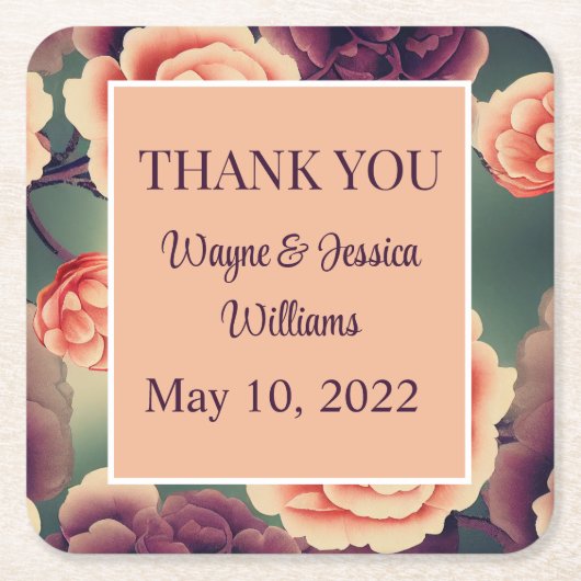 フローラ結婚式の引き出物/サンキュー スクエアペーパーコースター (正面)