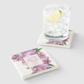 フローラ結婚式の日付の保存 ストーンコースター (横)