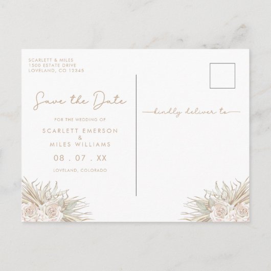 フローラ結婚式の日付の保存 案内ポストカード (裏面)