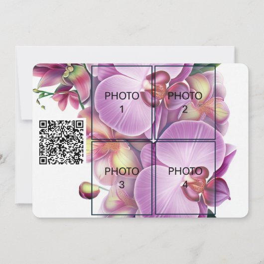 フローラ結婚式の日付を保存4枚の写真とQRコード セーブザデート (裏面)