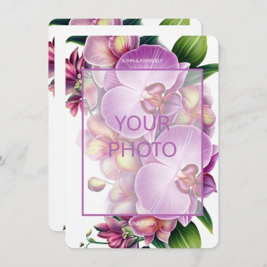 フローラ結婚式の日付を写真で保存 エンクロージャーカード (正面/裏面)