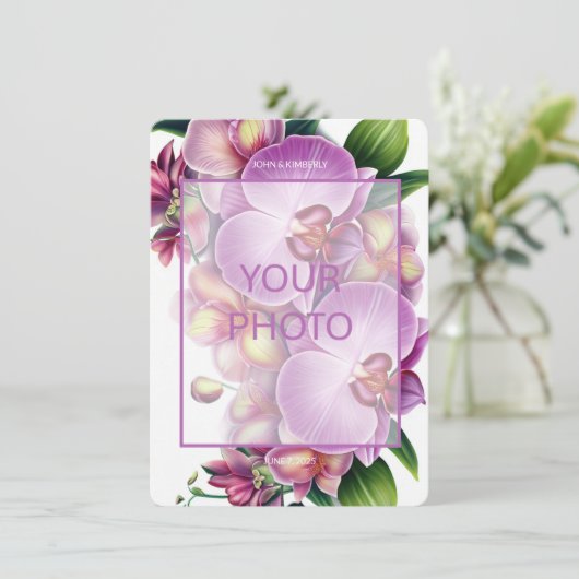 フローラ結婚式の日付を写真で保存 エンクロージャーカード (スタンド正面)