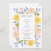 フローラ結婚式招待状とパステルフラワー サンキューカード (正面/裏面)