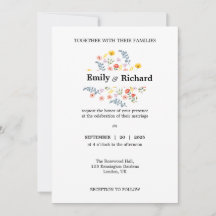 フローラ結婚式招待状と水彩の花