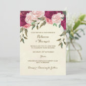 フローラ結婚式招待状アイボリーピンクブルゴーニュ 招待状 (スタンド正面)