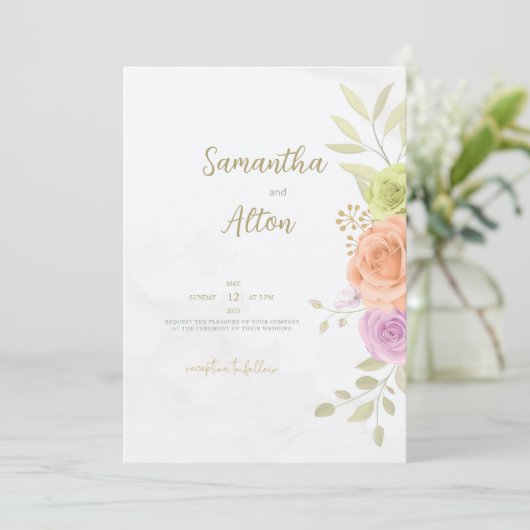 フローラ結婚式招待状パーソナライズされたカード 招待状 (スタンド正面)