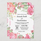 フローラ結婚式招待状ピンクウォーター色フローラ 招待状 (正面/裏面)