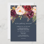 フローラ結婚式招待状ブルゴーニュ海軍 招待状 (正面)