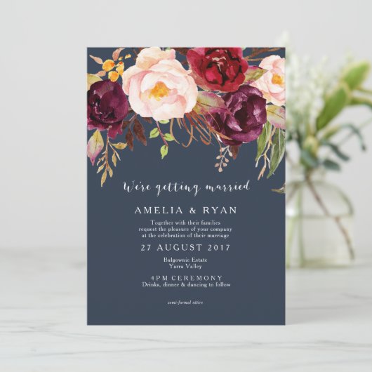 フローラ結婚式招待状ブルゴーニュ海軍 招待状 (スタンド正面)