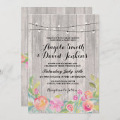 フローラ結婚式招待状素朴木製糸灯 招待状 (正面/裏面)